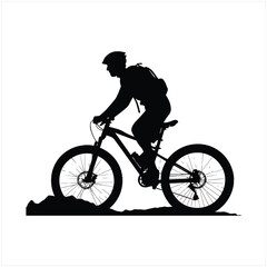 Biker and bike silhouette black vector.