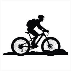 Biker and bike silhouette black vector.