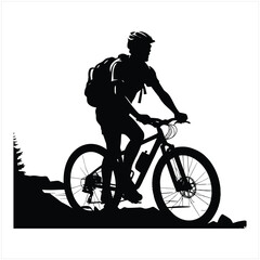 Fototapeta premium Biker and bike silhouette black vector.