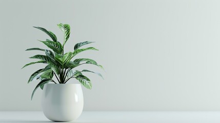 A beautiful potted plant sits on a white table against a solid white background.