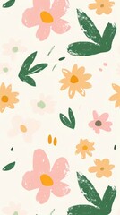Obraz premium Cute flowers illustration wallpaper pattern plant.