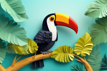 Fototapeta premium colorful tropical toucan paper art illustration
