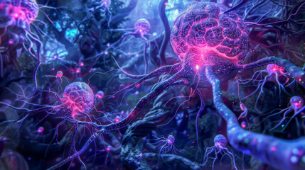 A colorful image of a brain with purple and blue colors - Powered by Adobe