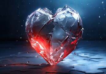 A red heart frozen in ice as a symbol of betrayal in love. Cold feeling. Illustration for cover, card, postcard, interior design, decor or print. - 796979252
