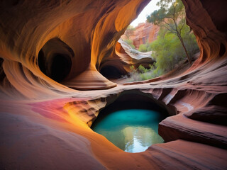 Spectacular Sandstone Cave, Colors Enhanced for Impact.