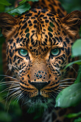 Fototapeta premium A close up of the face and eyes of an Amur leopard