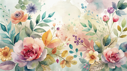 Flower and leaf watercolor background