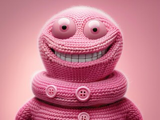 Smiling character as a connected toy. Amigurumi cute monster. Abstract emotional face. Handmade. Illustration for cover, card, interior design, banner, poster, brochure or presentation.