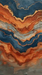 Abstract Blue and Orange Wavy Layers Textured Art Background.