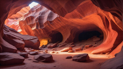 Stunning Sandstone Cavern with Vibrant Red Hues. Adjusting Colors.