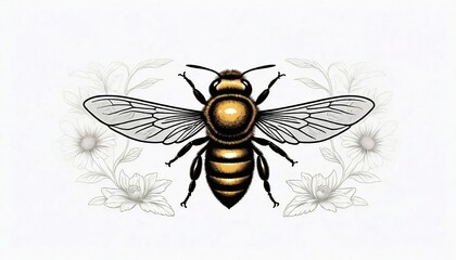 vintage aesthetic with a vector engraving illustration of a honey bee on a designed on isolated white background created with generative ai