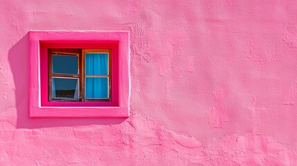 On the freshly painted wall of a house there is a single closed window. Illustration for cover, card, postcard, interior design, banner, poster, brochure or presentation. - 796981828