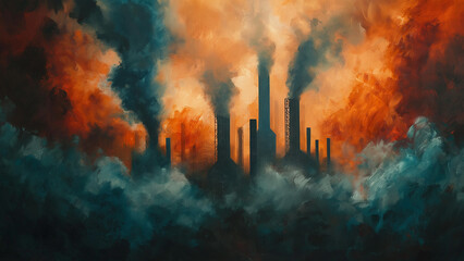 a refinery pollutes the atmosphere with smoke and smog