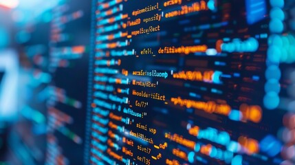 Computer screen with close-up view of software development code in an ide