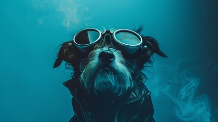 Dog with glasses. Close-up portrait of a dog. Anthopomorphic creature. A fictional character for advertising and marketing. Humorous character for graphic design. - 796982264