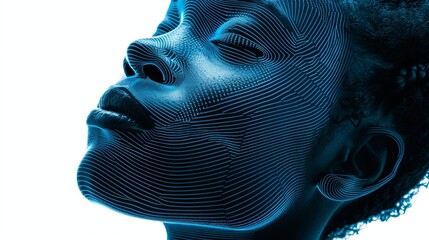 A woman's face with a grid of grids applied on top of it. Concept of cosmetic procedures. Digital facial identification system. Biometric verification. Polygonal mesh facial recognition technology. - 796983291