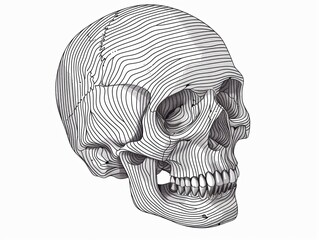 A skull is drawn in black and white coloring. Imitation sketch print. Illustration for cover, card, postcard, interior design, banner, poster, brochure or presentation. - 796983297