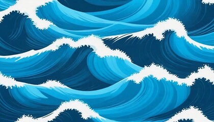 Seamless pattern background of beautiful blue ocean waves header, banner created with generative ai