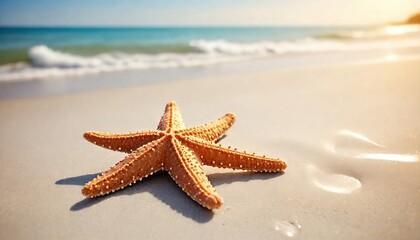 Fototapeta na wymiar Starfish on the beach, Summer vacation theme background created with generative ai 