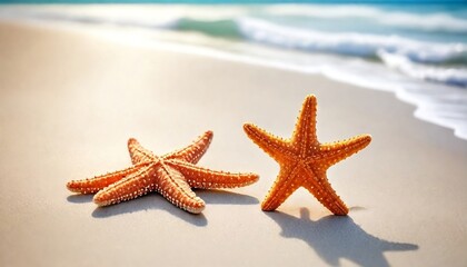 Fototapeta na wymiar Starfish on the beach, Summer vacation theme background created with generative ai 
