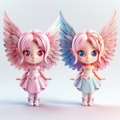 Collection sets of cute cartoon character angel with wings
