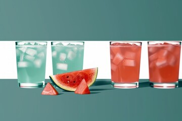 Refreshing Watermelon and Citrus Beverages in Glasses on Green Background. - 796987241