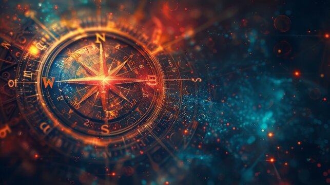Artistic depiction of a compass with digital enhancements suggesting strategic exploration in technology