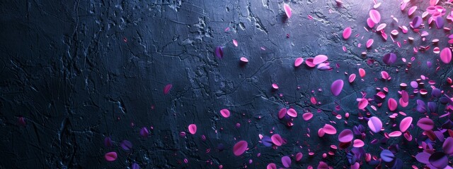 Pink petals scattered on a textured dark background