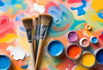 Artist's Paintbrushes, Colorful artist brushes and paint.