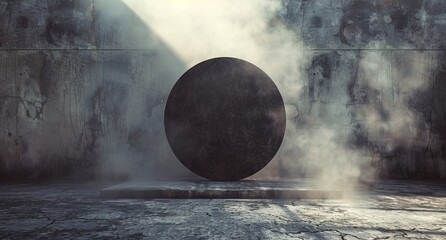 Mysterious sphere in a foggy industrial setting