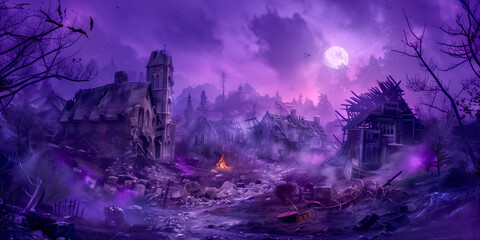Eerie fantasy landscape with a purple moon