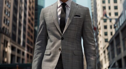 Professional businessman in a tailored suit standing in a cityscape