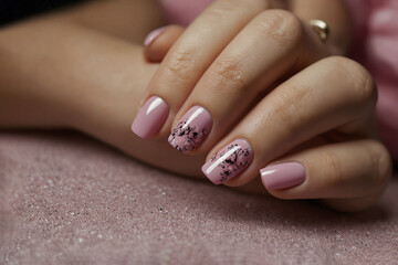 Nail service. Close-up. the client's nails after the master's work.