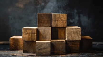 Stack of wooden cubes on a rustic background
