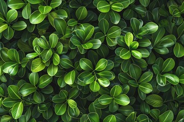 Green bush background with small leaves, seamless texture Top view of nature pattern for garden or plant wall art decoration Photorealistic image in the style of nature Extreme close-up shot
