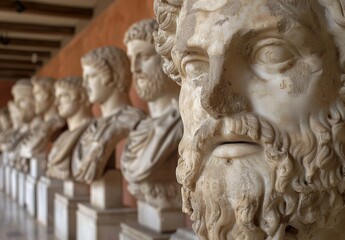 Ancient Sculptures in a Museum Gallery