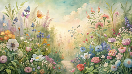 Wildflower watercolor background with rustic elegance