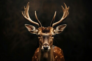 Majestic Deer with Antlers on Dark Background
