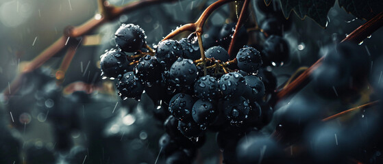 Close-up of berries of dark bunch of grape with white 
 - Powered by Adobe