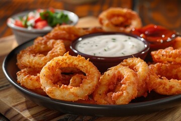 Crispy Fried Onion Rings Served with Dipping Sauce