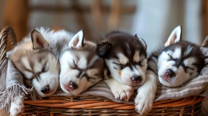 Portrait of sleeping puppy Husky dogs