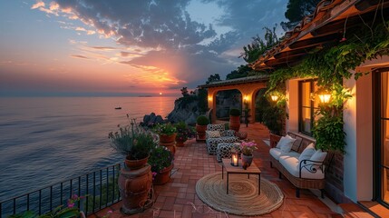 Cozy Retreat: Sea View from a Mediterranean Balcony, generative ai