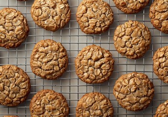 Freshly Baked Peanut Butter Cookies Cooling on a Wire Rack