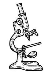 Old Microscope sketch engraving PNG illustration. Scratch board style imitation. Hand drawn image.