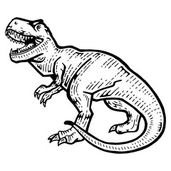 Tyrannosaur dinosaur sketch engraving PNG illustration. Scratch board style imitation. Hand drawn image.
