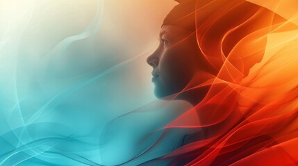 Ethereal Profile of a Woman in Vibrant Red and Blue Abstract Colors. - 796995488