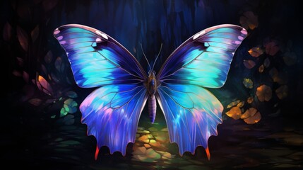 Stunning Morpho Butterfly with Vivid Blue Wings in a Mystical Forest