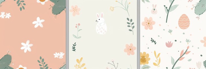 Greeting card design template for Easter Holiday with bunny and eggs.