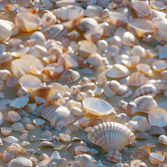 Seamless pattern of seashells at the beach