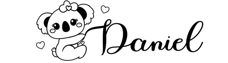 Daniel - black color - name written - Word with Koala kawaii for websites, baby shower, greetings, banners, cards-shirt, sweatshirt, prints, cricut, silhouette, sublimation